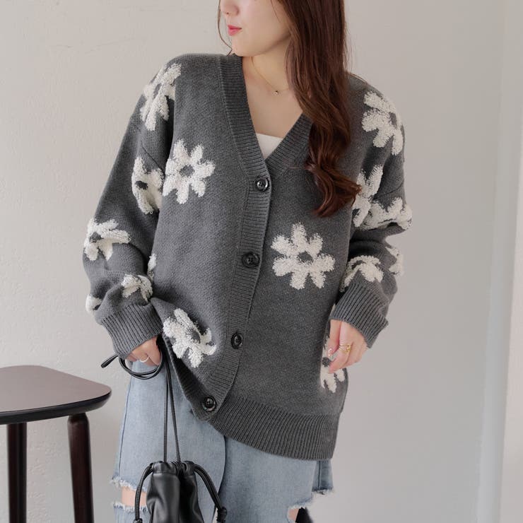 パイルフラワーカーデ[品番：OLOW0014420]｜RMAF NICE CLAUP / OLIVE