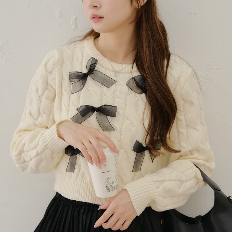 リボン付ケーブルニット[品番：NCLW0014836]｜NICE CLAUP / OLIVE des