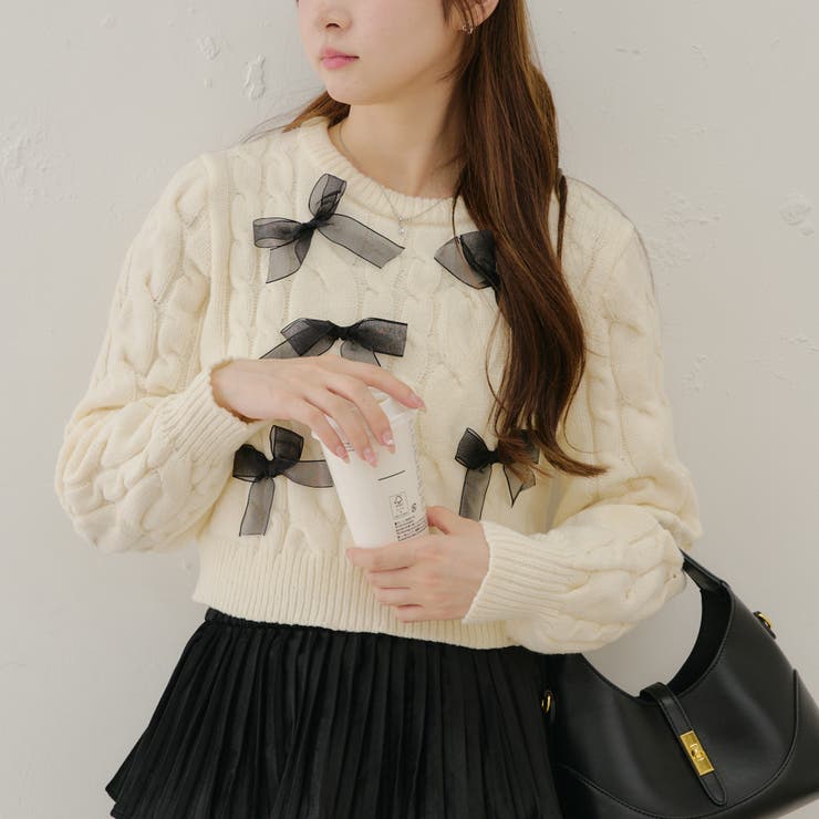 リボン付ケーブルニット[品番：NCLW0014836]｜NICE CLAUP / OLIVE des