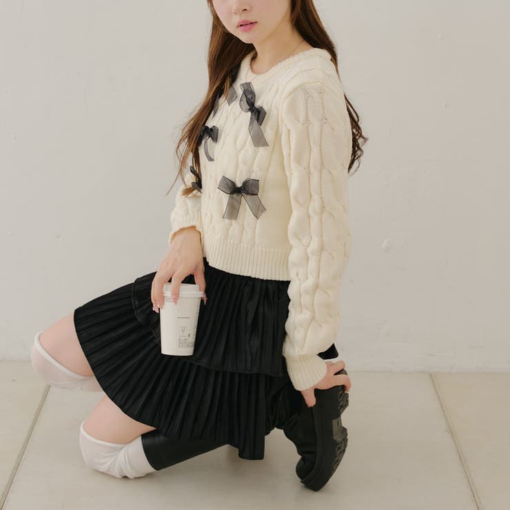 リボン付ケーブルニット[品番：NCLW0014836]｜NICE CLAUP / OLIVE des