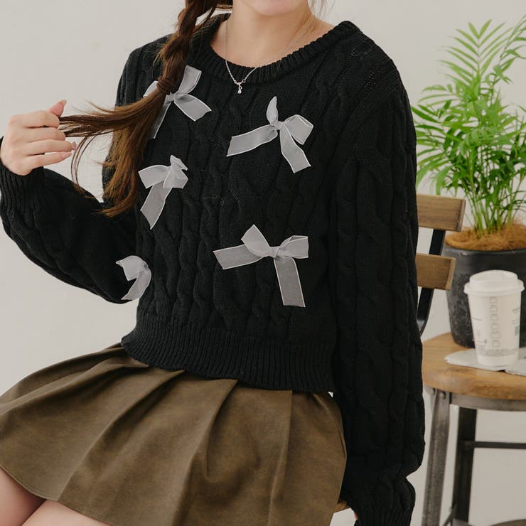 リボン付ケーブルニット[品番：NCLW0014836]｜NICE CLAUP / OLIVE des