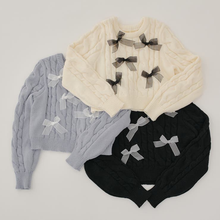 リボン付ケーブルニット[品番：NCLW0014836]｜NICE CLAUP / OLIVE des