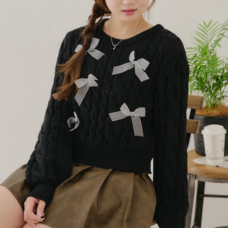 リボン付ケーブルニット[品番：NCLW0014836]｜NICE CLAUP / OLIVE des