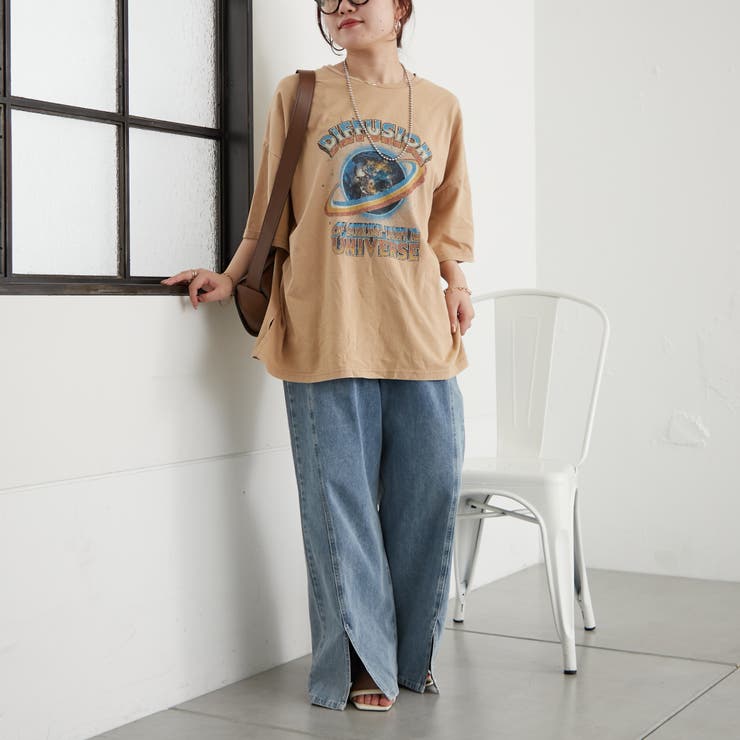 古着風、かすれ加工ロゴTシャツ 体型カバー[品番：NCLW0013915]｜NICE 
