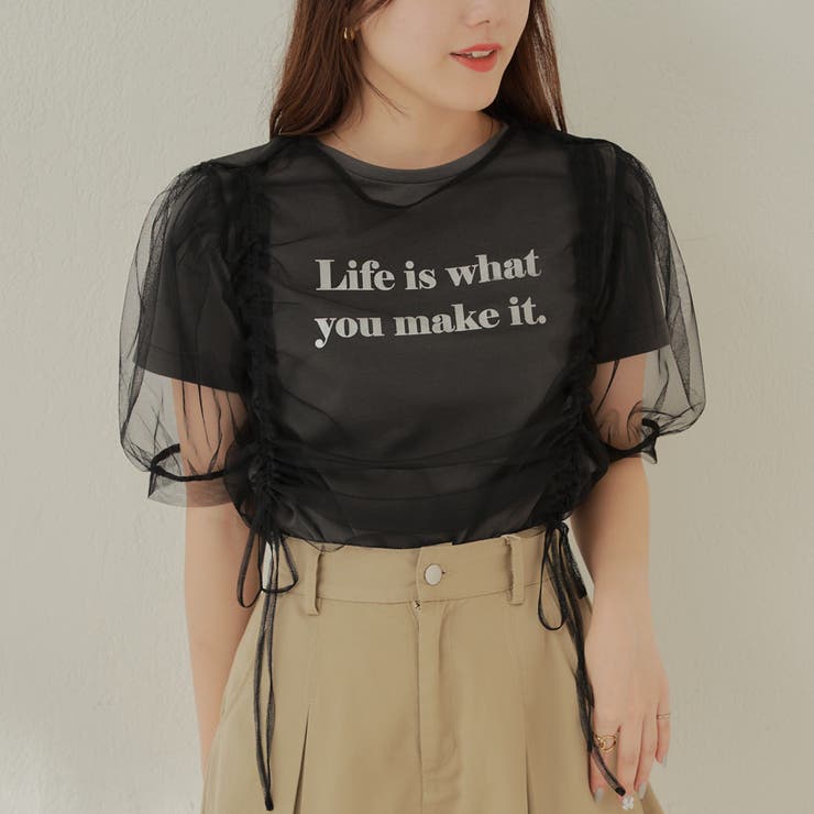 ブラック | チュール+箔プリントTシャツSET | NICE CLAUP / OLIVE des OLIVE　OUTLET