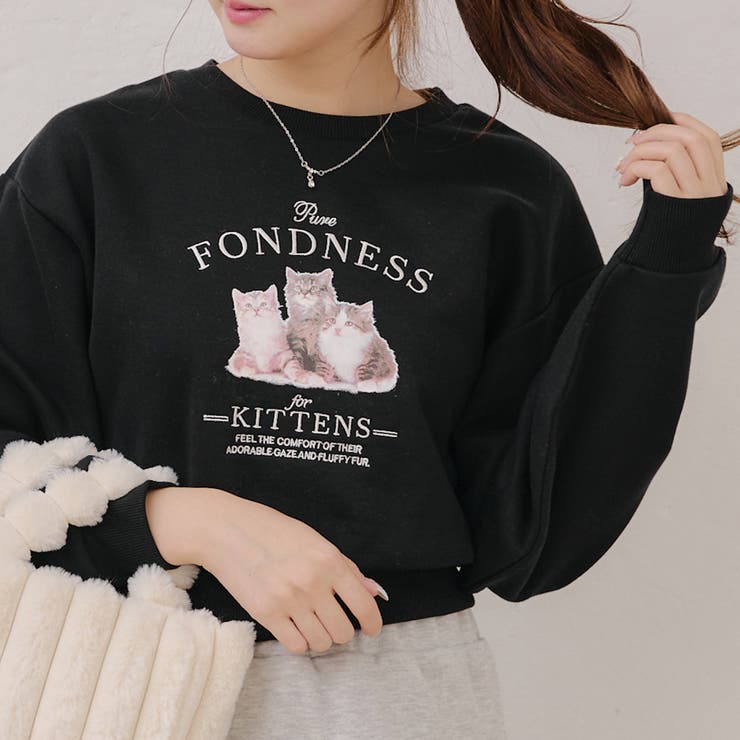 新品lemi leaf 猫ロゴスウェット モカ（LESS IS MORE C） 洗濯機可