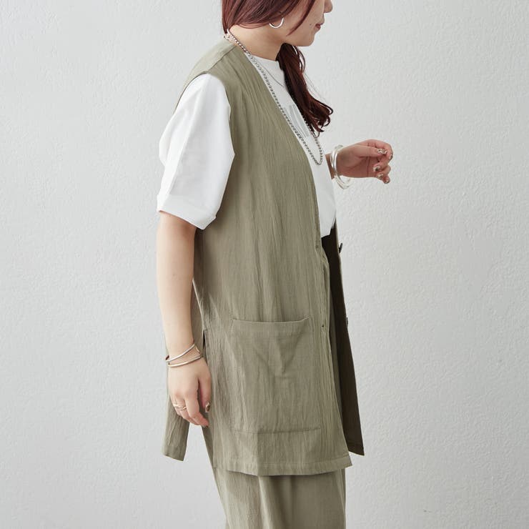 【SET UP着用対応】リネンライクVネックベスト[品番：NCLW0014114]｜NICE CLAUP / OLIVE des OLIVE　 OUTLET（ナイスクラップ　オリーブデオリーブ　アウトレット）のレディースファッション通販｜SHOPLIST（ショップリスト）