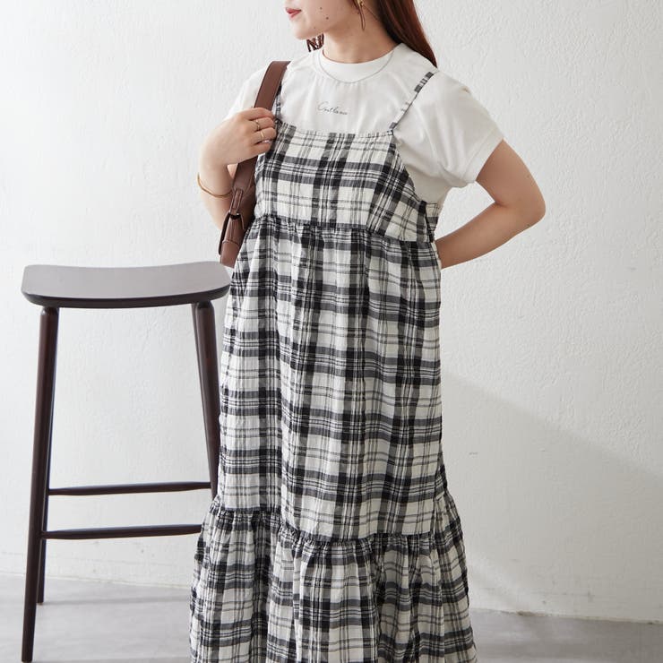 スタッフ人気No.1♪ / 長さ調節可能】チェックティアードワンピース