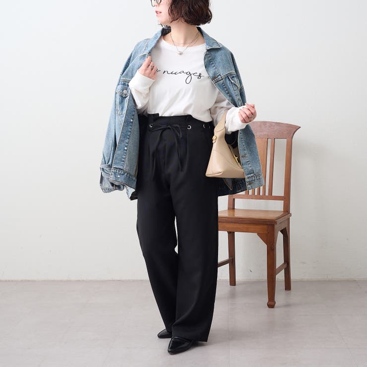 オフィスカジュアルに◎】細見えシルエット、ウエストハトメイージー