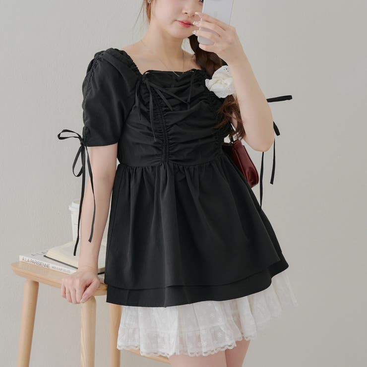 ナイスクラップ カットフリルドロストミニワンピース ブラック