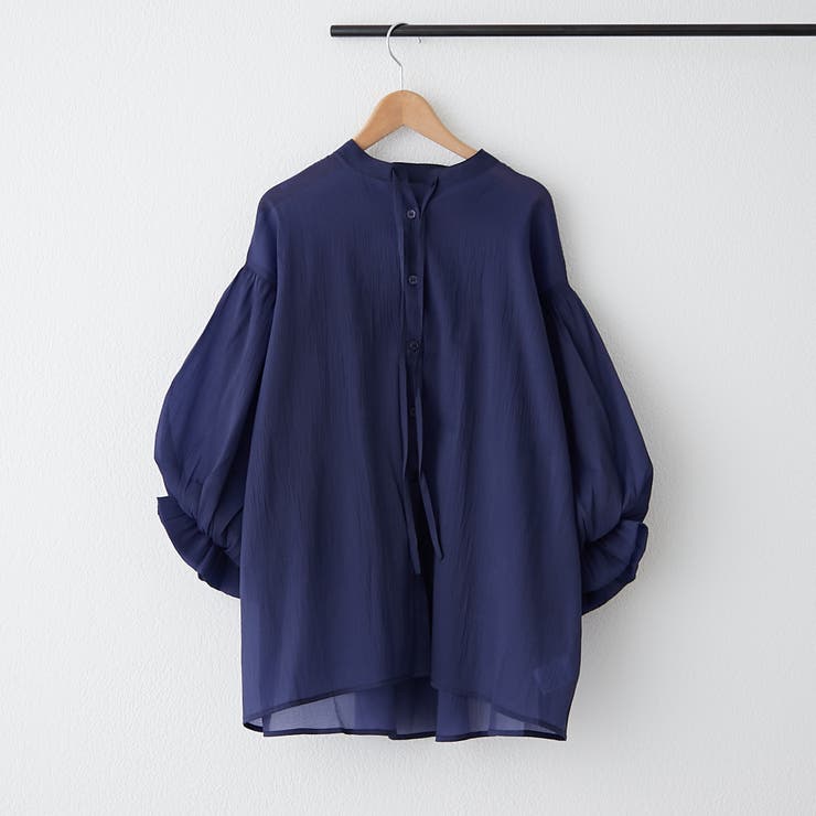 涼し気な印象、シアー楊柳スキッパー2枚袖ブラウス[品番：NCLW0015747