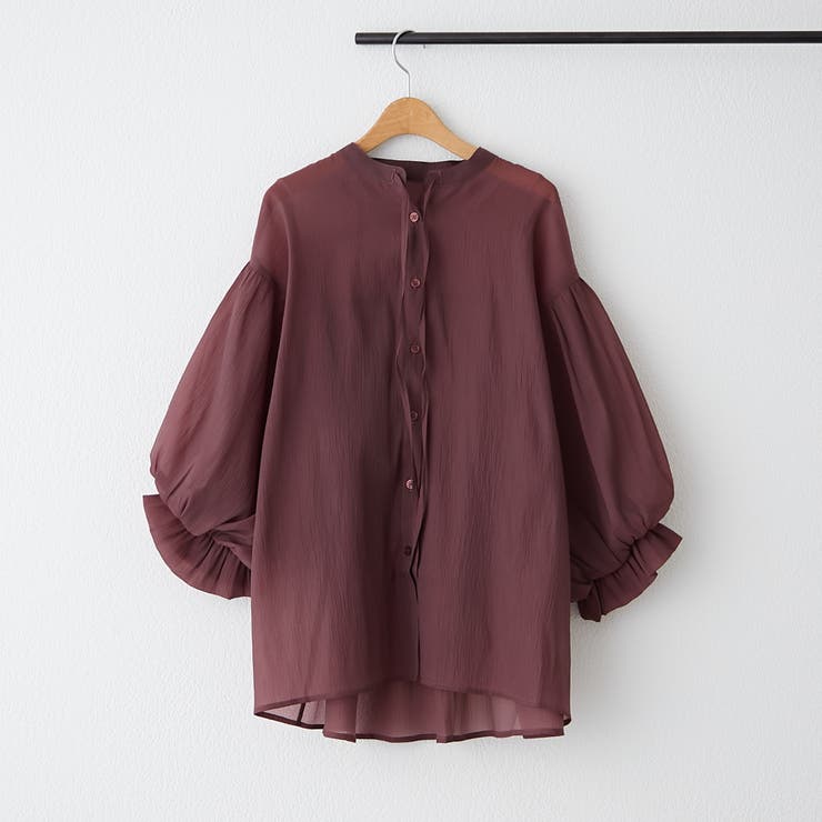 ブラウン | 涼し気な印象、シアー楊柳スキッパー2枚袖ブラウス | NICE CLAUP / OLIVE des OLIVE　OUTLET