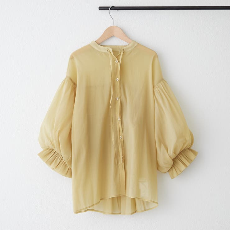 イエロー | 涼し気な印象、シアー楊柳スキッパー2枚袖ブラウス | NICE CLAUP / OLIVE des OLIVE　OUTLET