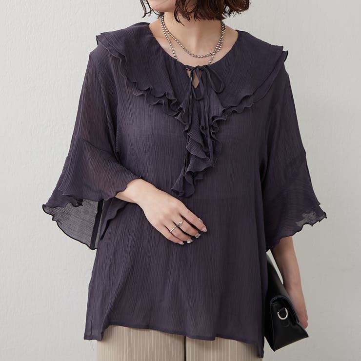 ラッフル5分袖ブラウス | NICE CLAUP / OLIVE des OLIVE　OUTLET | 詳細画像2 