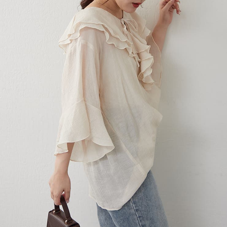 ラッフル5分袖ブラウス | NICE CLAUP / OLIVE des OLIVE　OUTLET | 詳細画像15 