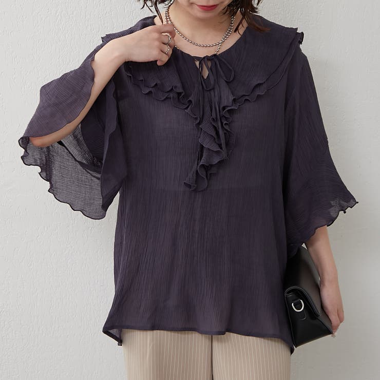 ラッフル5分袖ブラウス | NICE CLAUP / OLIVE des OLIVE　OUTLET | 詳細画像3 