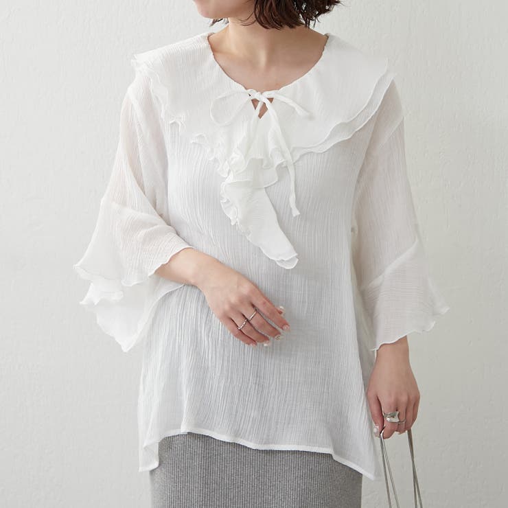 オフ | ラッフル5分袖ブラウス | NICE CLAUP / OLIVE des OLIVE　OUTLET