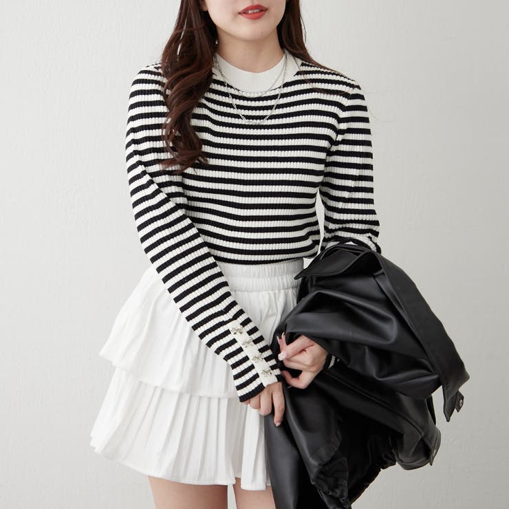 袖口リボン釦ニットプルオーバー[品番：OLOW0015172]｜RMAF NICE CLAUP  