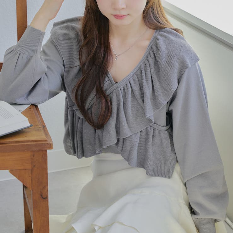 クロスフリルニットプルオーバー[品番：NCLW0015441]｜NICE CLAUP