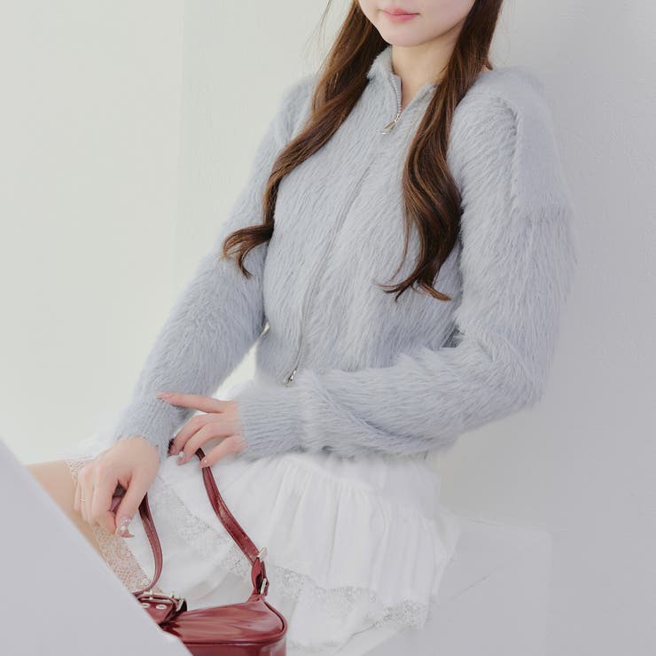 フェザーヤーンWZIPニット[品番：NCLW0015148]｜NICE CLAUP / OLIVE