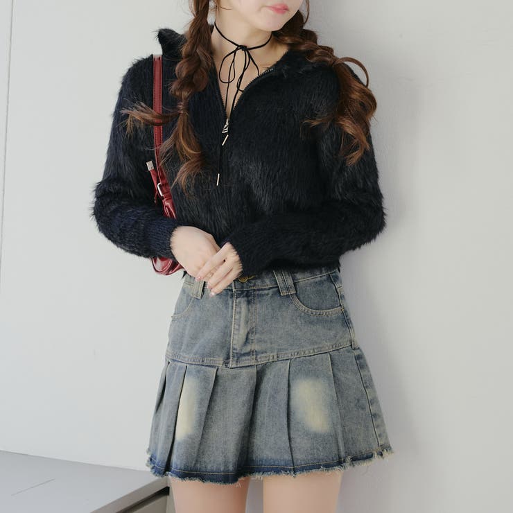 フェザーヤーンWZIPニット[品番：NCLW0015148]｜NICE CLAUP / OLIVE