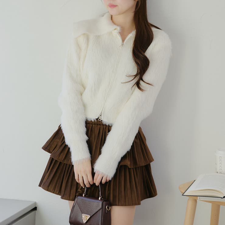 フェザーヤーンWZIPニット[品番：NCLW0015148]｜NICE CLAUP / OLIVE