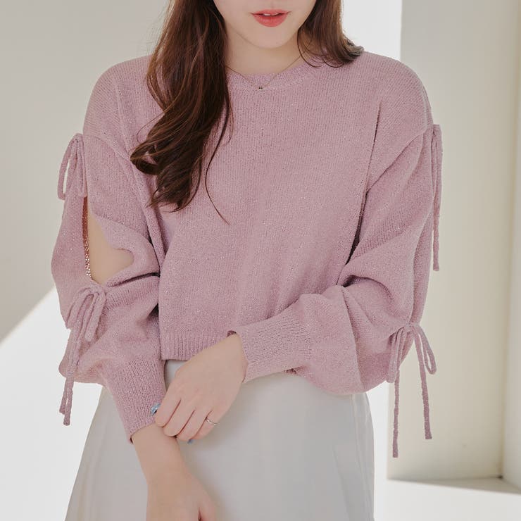 肩あきリボンニットプルオーバー[品番：NCLW0015385]｜NICE CLAUP