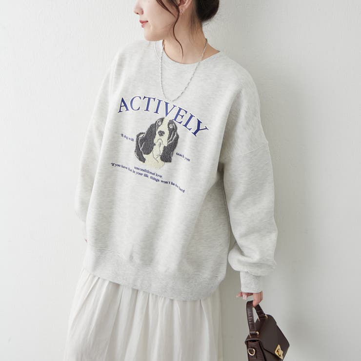 オートミール | わんこ相良刺繍裏起毛スウェット | NICE CLAUP / OLIVE des OLIVE　OUTLET