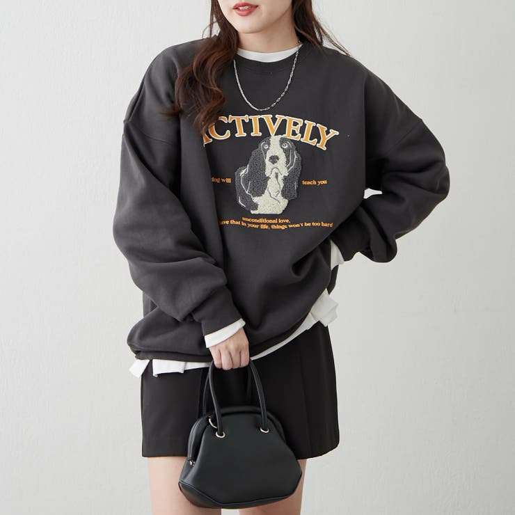 スミクロ | わんこ相良刺繍裏起毛スウェット | NICE CLAUP / OLIVE des OLIVE　OUTLET