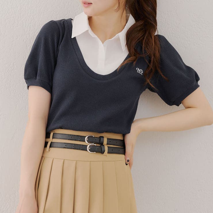ネイビー | 【MARCHES】シャツドッキングプルオーバー | NICE CLAUP / OLIVE des OLIVE　OUTLET