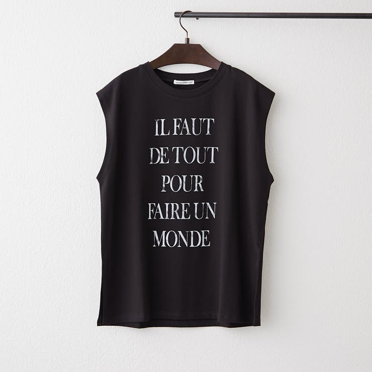 ブラック | 【秋服ジャケットのインナーにも◎】フレンチプリントTシャツ | NICE CLAUP / OLIVE des OLIVE　OUTLET