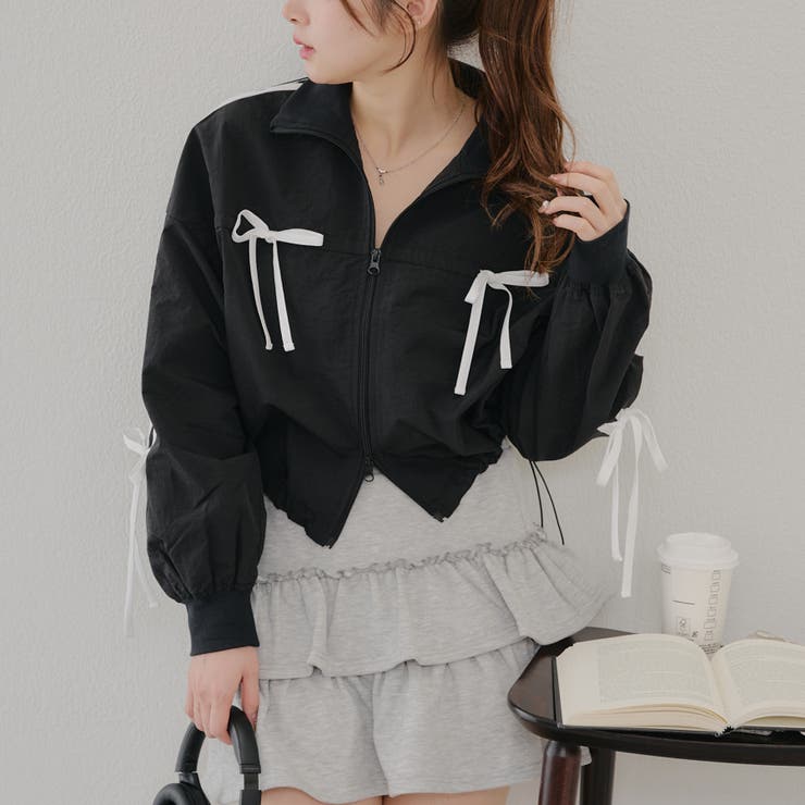 ブラック | 【MARCHES】ライン&リボンブルゾン | NICE CLAUP / OLIVE des OLIVE　OUTLET