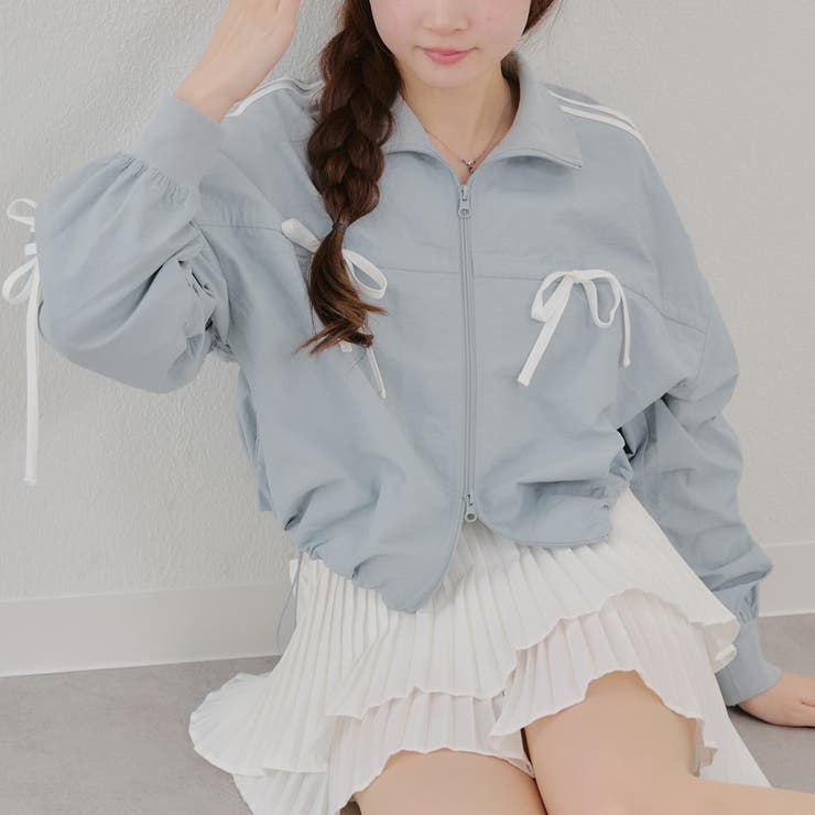 サックス | 【MARCHES】ライン&リボンブルゾン | NICE CLAUP / OLIVE des OLIVE　OUTLET