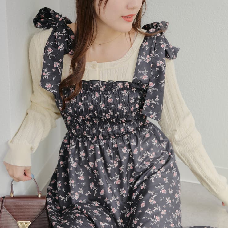 花柄 | 【1枚着でも♪】シャーリングロングワンピース | NICE CLAUP / OLIVE des OLIVE　OUTLET