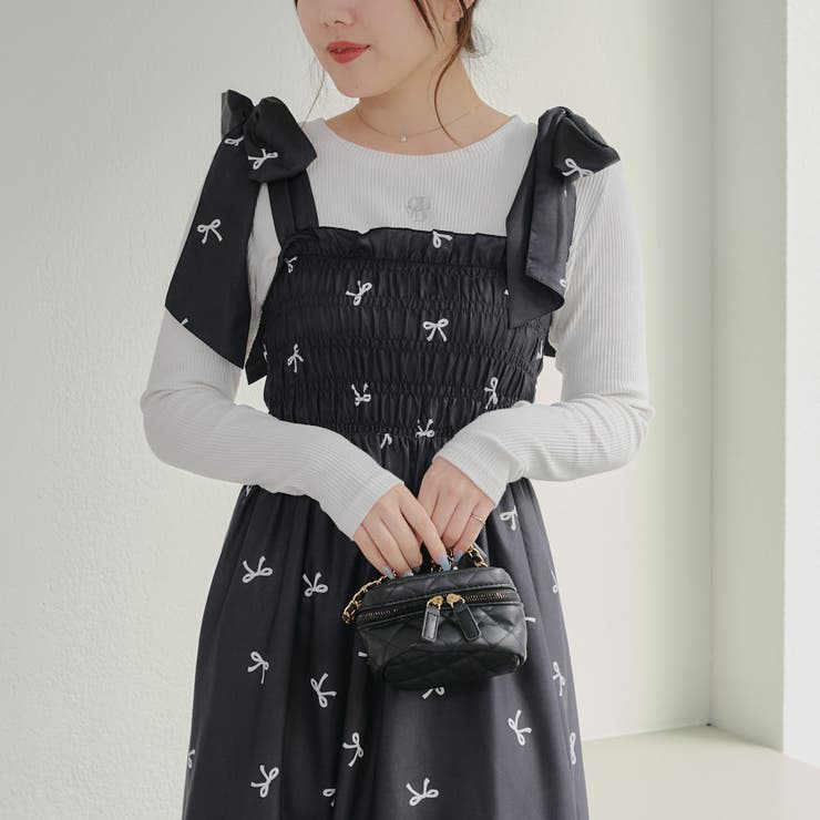 ブラック系 | 【1枚着でも♪】シャーリングロングワンピース | NICE CLAUP / OLIVE des OLIVE　OUTLET