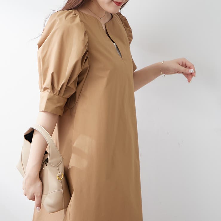 1枚でキマる！パフスリーブキーネックワンピース | NICE CLAUP / OLIVE des OLIVE　OUTLET | 詳細画像6 