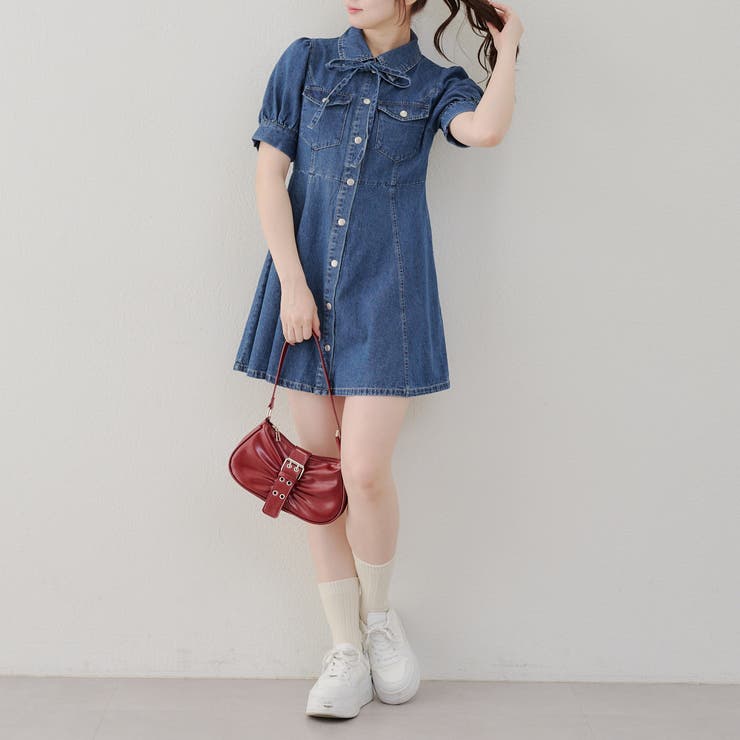 デニムひざ丈ワンピ　女子会デートに★通勤OK アウトドア デニムミニワンピ[品番：NCLW0015829]｜NICE CLAUP / OLIVE des