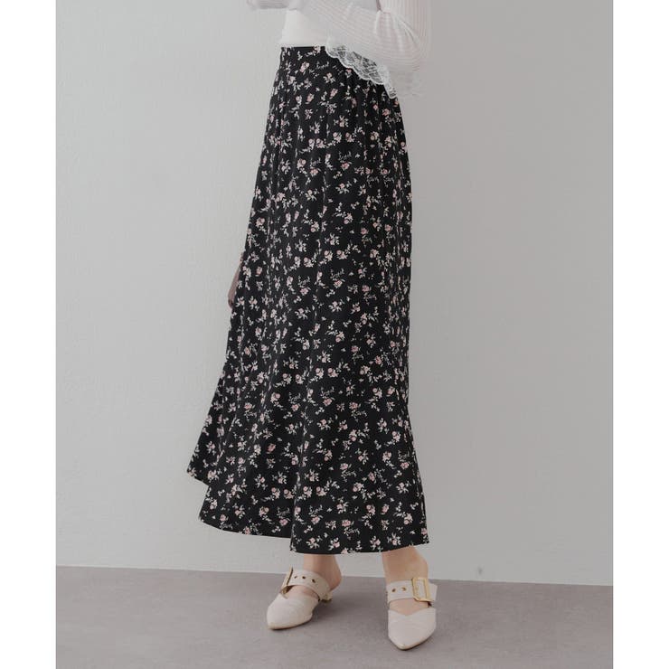 ブラック | 小花プリントマーメイドスカート | NICE CLAUP / OLIVE des OLIVE　OUTLET