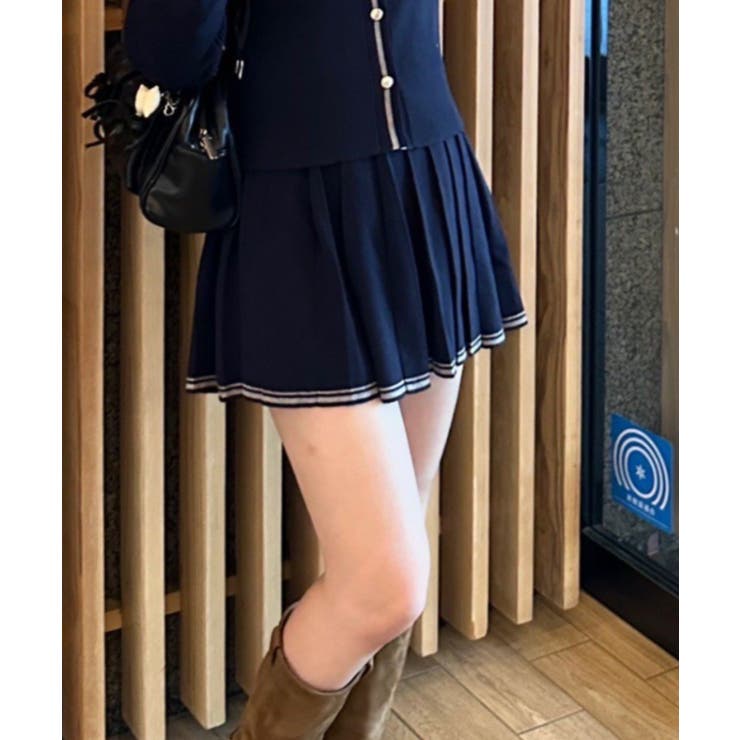 ネイビー | 【セットアップ対応】裾ライン入りプリーツミニスカート | NICE CLAUP / OLIVE des OLIVE　OUTLET