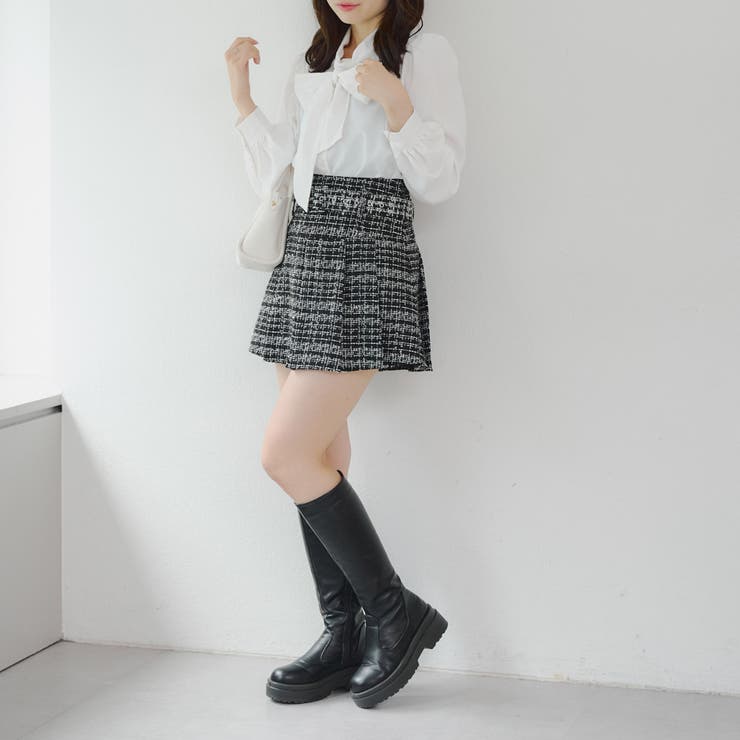 ラメツイードミニスカート[品番：NCLW0016637]｜NICE CLAUP / OLIVE