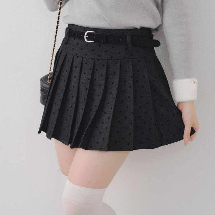 ドットベルト付プリーツミニスカート | NICE CLAUP / OLIVE des OLIVE　OUTLET | 詳細画像1 