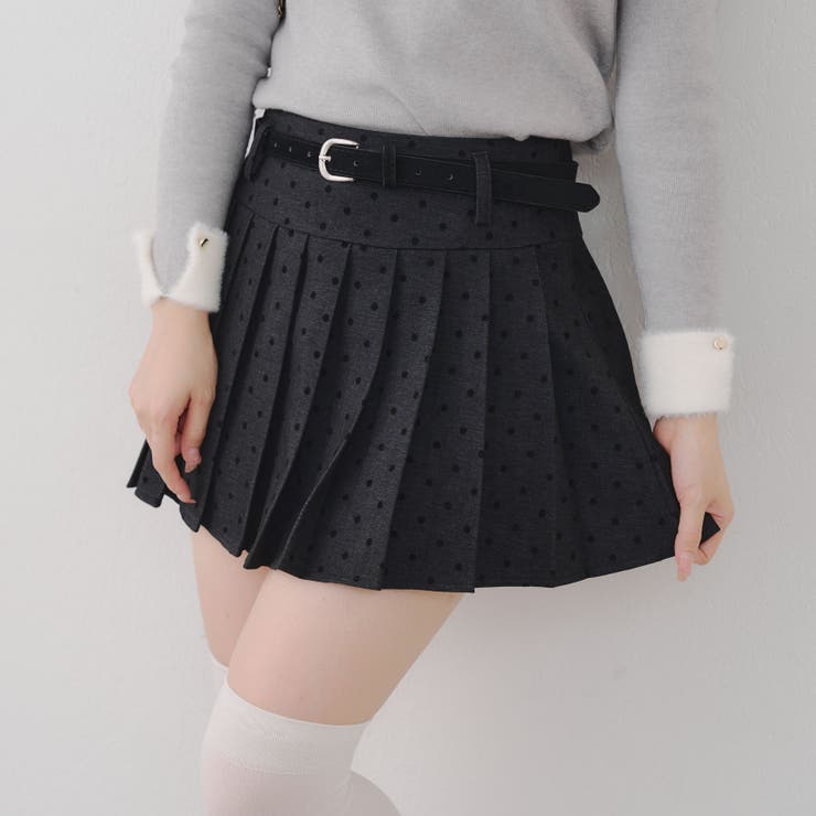 グレー | ドットベルト付プリーツミニスカート | NICE CLAUP / OLIVE des OLIVE　OUTLET