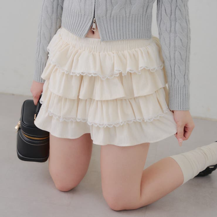 アイボリー | レースフリルミニスカート | NICE CLAUP / OLIVE des OLIVE　OUTLET