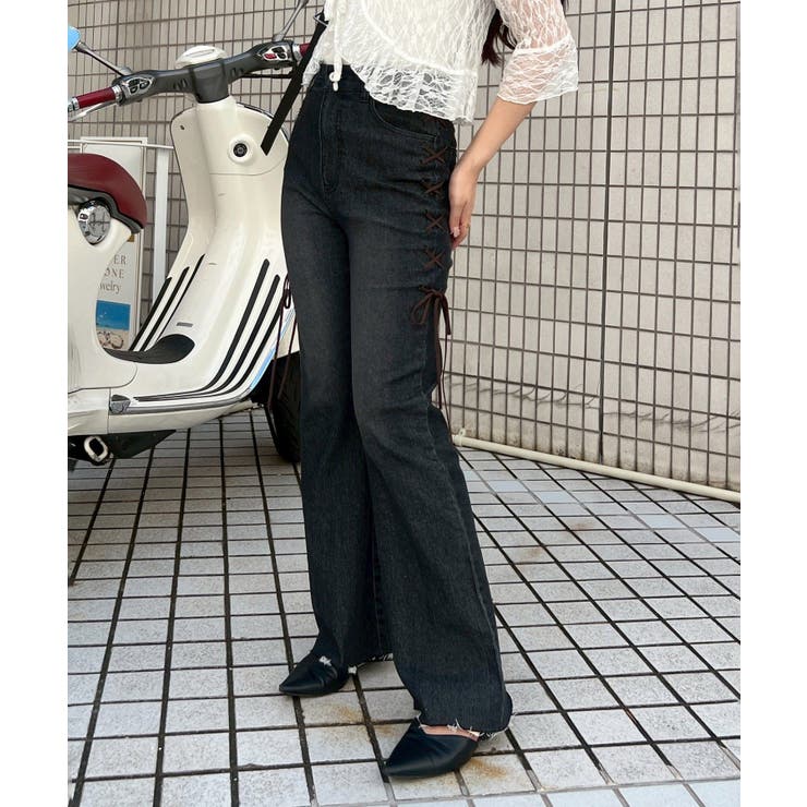 脇レースアップフレアパンツ[品番：NCLW0016415]｜NICE CLAUP / OLIVE