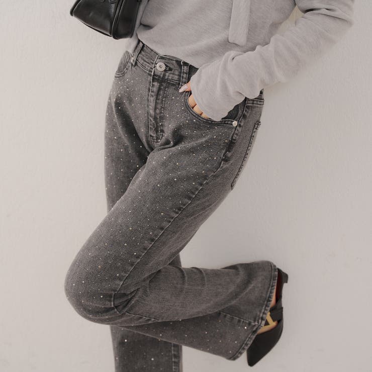 ストーン付デニムフレアパンツ | NICE CLAUP / OLIVE des OLIVE　OUTLET | 詳細画像1 
