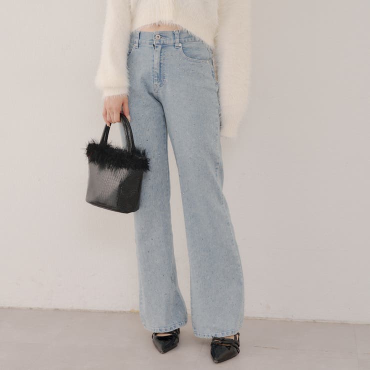 ブルー | ストーン付デニムフレアパンツ | NICE CLAUP / OLIVE des OLIVE　OUTLET