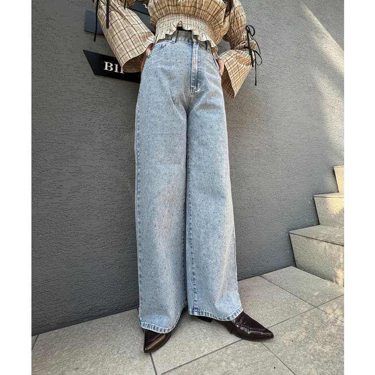 【サイズ展開あり】ストーン付デニムフレアパンツ | NICE CLAUP / OLIVE des OLIVE　OUTLET | 詳細画像1 