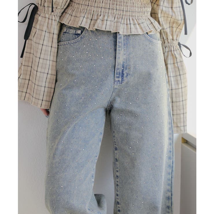 ブルー系 | 【サイズ展開あり】ストーン付デニムフレアパンツ | NICE CLAUP / OLIVE des OLIVE　OUTLET