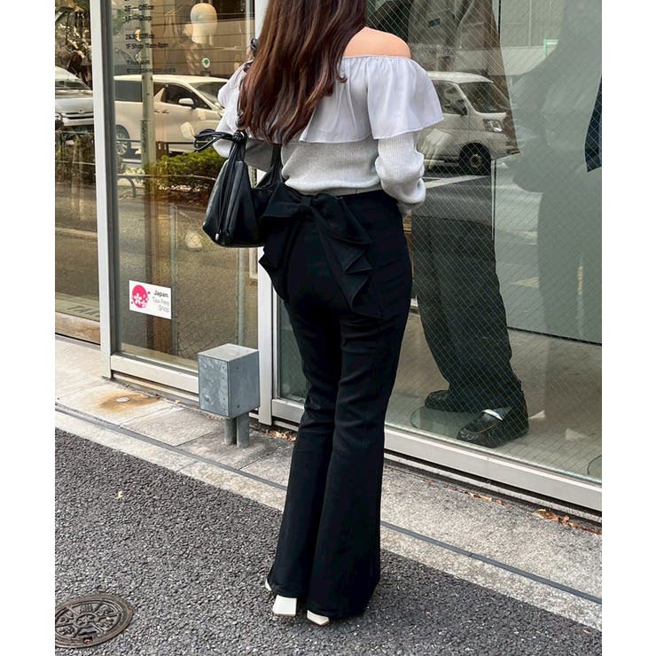 【3サイズ展開】後ろ姿まで可愛い、リボンデニムフレアパンツ | RMAF　NICE CLAUP / OLIVE des OLIVE | 詳細画像6 