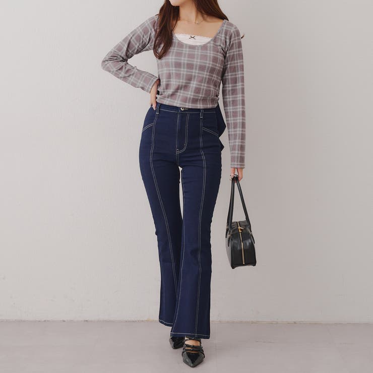 【3サイズ展開】後ろ姿まで可愛い、リボンデニムフレアパンツ | RMAF　NICE CLAUP / OLIVE des OLIVE | 詳細画像28 